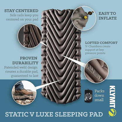 Klymit Static V Luxe 76" x 30" x 3" Sleeping Pad and Luxe Travel Pillow Bundle