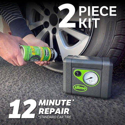 Slime 50165 Flat Tire Puncture Repair, Smart Spair Plus, Emergency Kit for Car Tires, Includes Sealant and Tire Inflator Pump, Suitable for Cars and Other Highway Vehicles, 12 Min Fix
