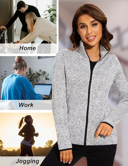 COZZYON Women Fleece Zip Up Jacket Light Sweater Jacket