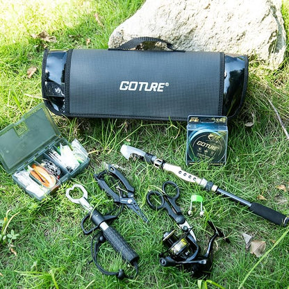 Goture Fishing Rod and Reel Combo - Carbon Fiber Telescopic Fishing Pole - Spinning Reel 9+1 Shielded Bearings Stainless Steel BB - E