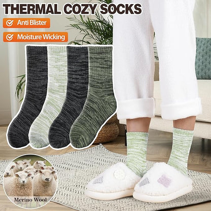 EBMORE Merino Wool Thermal Warm Socks Thick Winter Hiking Cozy Crew Comfy Cushioning Socks 4 Pairs for Women Men