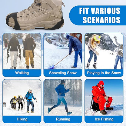 Ice Cleats Snow Traction Crampons for Shoes and Boots,11-Stud Ice Cleats Walking Traction Grips Anti-Slip Ice Snow Grippers Over Shoe for Women Men Walking on Snow and Ice