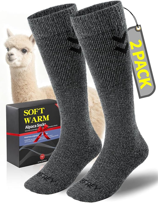 Alpaca Wool Boot Socks for Men Women, Over-The-Calf, Thick Thermal Socks for Winter Hiking, Hunting, Moisture Wicking