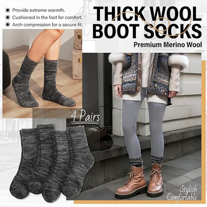 Anlisim Merino Wool Warm Boot Hiking Socks Thermal Extra Thick Winter Cozy Crew Comfy Cushioning Work Women Men Socks 4 Pairs