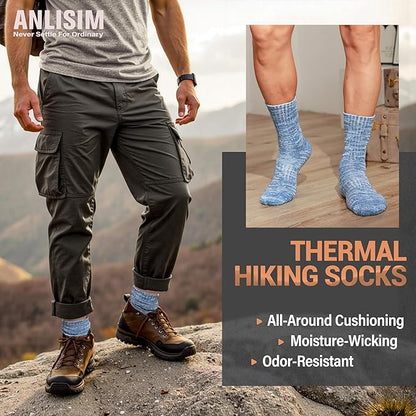 Anlisim Merino Wool Warm Boot Hiking Socks Thermal Extra Thick Winter Cozy Crew Comfy Cushioning Work Women Men Socks 4 Pairs