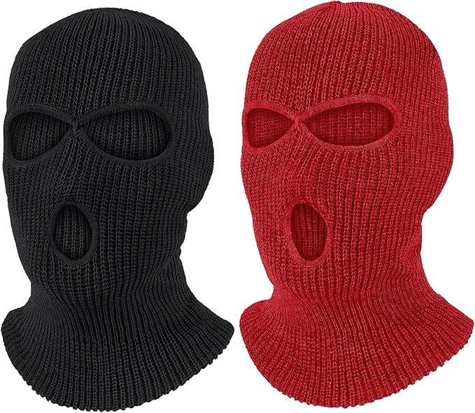 Pukavt 2 Pack 3 Hole Winter Knitted Mask, Full Face Cover Ski Mask Warm Balaclava for Skiing, Motorcycle, Snowboard