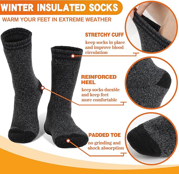 3 Pairs Winter Thermal Socks for Men & Women Warm Winter Ski Thick Boot Insulated Socks for Cold Weather