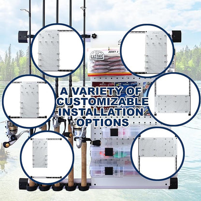 Rush Creek Creations - Fishing Rod Holder for Garage, Fishing Pole Rack Wall Mount & Tackle Storage, No Limit Vertical Fishing Rod Rack Holder, Modular Wall Unit, Fishing Pole Rods Rack