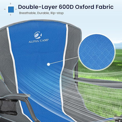 ALPHA CAMP Oversized Camping Folding Chair - Heavy Duty Steel Frame Support 350 LBS, Collapsible Padded Arm With Cup Holder, Quad Lumbar Back, Portable for Outdoor/Indoor