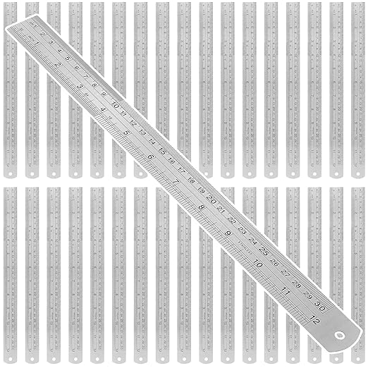 35 PCS 12 Inch Stainless Steel Ruler Bulk with Inch and Metric Scale, Straight Edge Metal Rulers Measuring Tool for Measuring