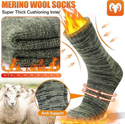 EBMORE Merino Wool Thermal Warm Socks Thick Winter Hiking Cozy Crew Comfy Cushioning Socks 4 Pairs for Women Men
