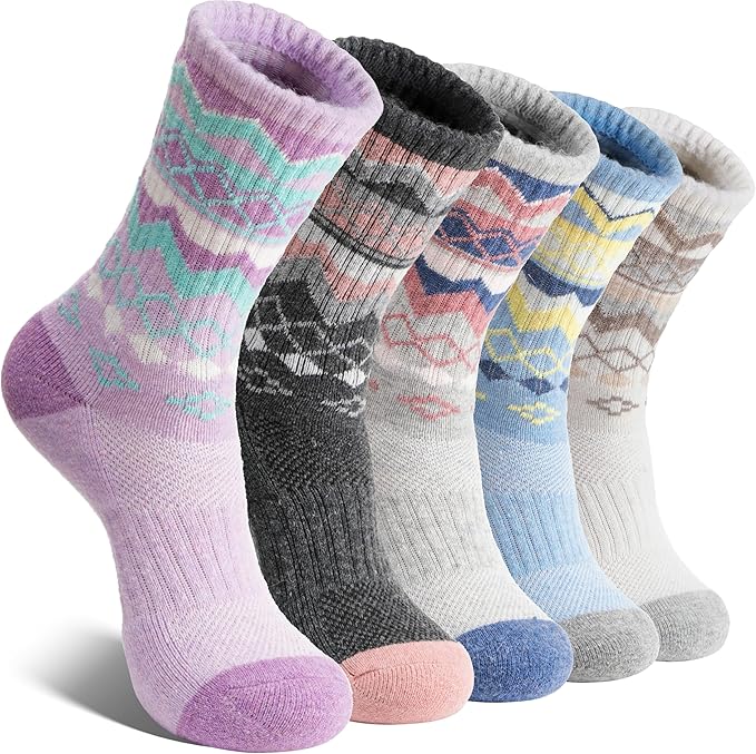 EBMORE Womens Merino Wool Hiking Socks Thermal Warm Winter Crew Cushion Work Boot Outdoor Socks 5 Pairs