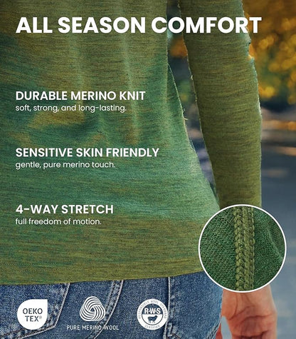 Merino.tech Merino Wool Base Layer Women - 100% Merino Wool Heavyweight, Midweight, Lite Long Sleeve Thermal Shirt and Socks