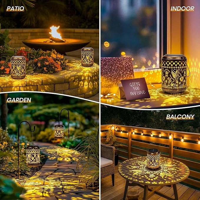 Solar Lanterns Hummingbird Christmas Garden Decor, 1 Pack Hanging Christmas Solar Lights Gifts for Mom Outdoor Waterproof Vintage Table Metal Lights for Yard, Patio, Lawn, Balcony, Pathway