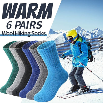 EBMORE Kids Merino Wool Hiking Socks Thermal Winter Warm Thick Boys Toddlers Girls Cushion Crew Socks 6 Pairs