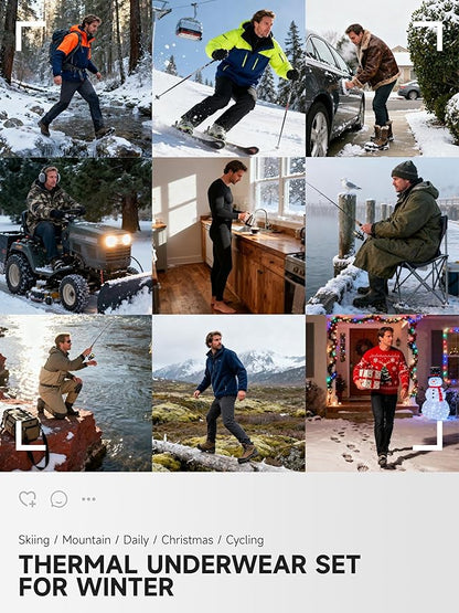 VZV 3 Set Thermal Underwear for Men Fleece Lined Long Johns Mens Thermals Top and Bottom Set Base Layer for Cold Weather