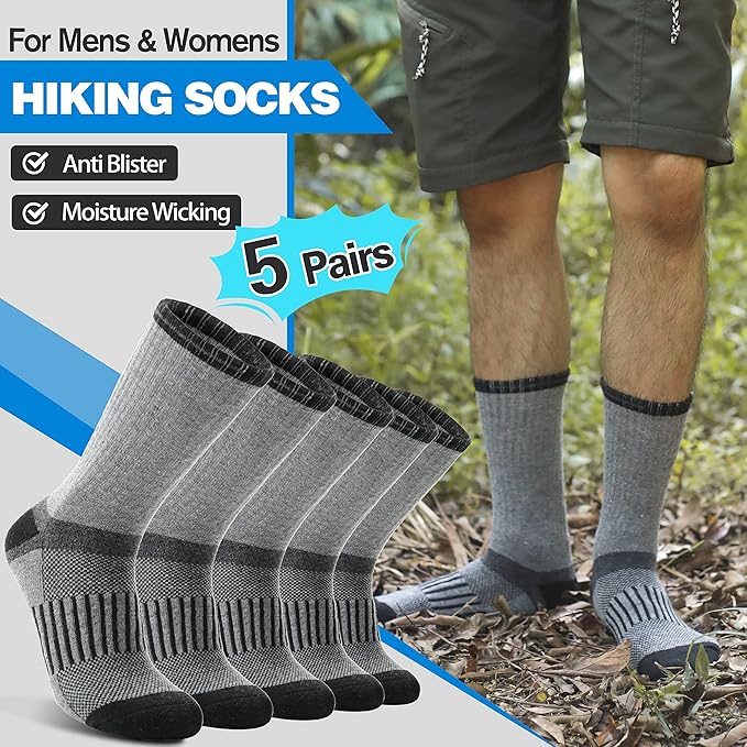 5 Pairs Merino Wool Hiking Socks Warm Thermal Winter Cozy Cushioned Moisture Wicking Socks for Women & Men
