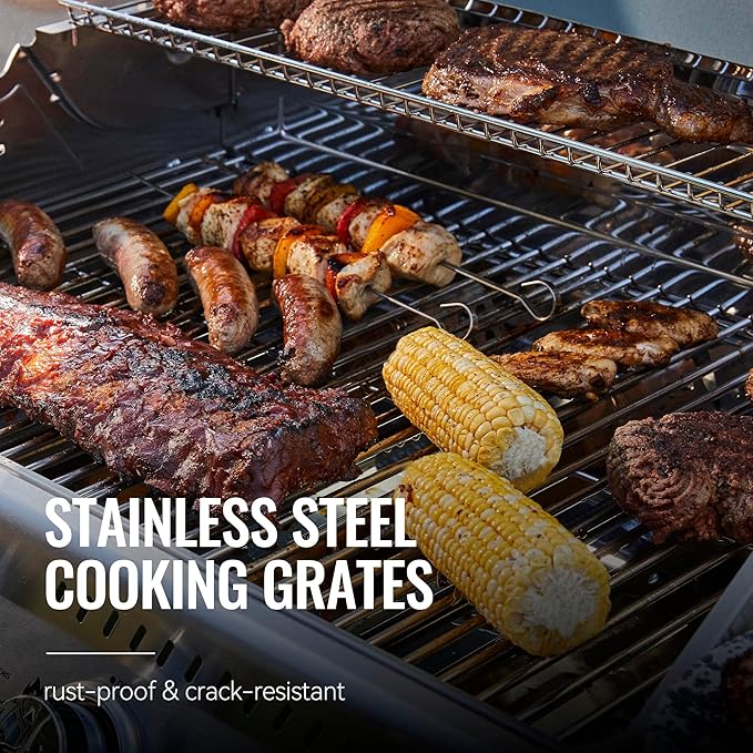 Royal Gourmet GA4402S 4 Burner Propane Gas Grill with Side Burner & Warming Rack, Stainless Steel Gas Grill with 54,000 BTUs Output for Barbecue Grilling & Backyard Cooking, Silver