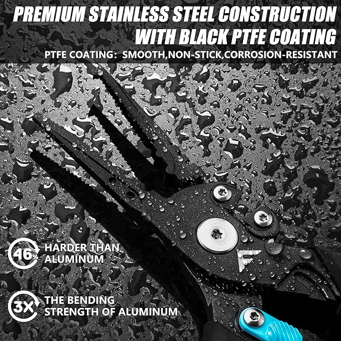 FLISSA 7-1/2 Inch Fishing Pliers, Safety Lock Design Fish Pliers Saltwater with TPR Handle, Stainless Steel hook remover with Braid Cutters, Sheath and Lanyard, Fishing Tool Gifts for Men