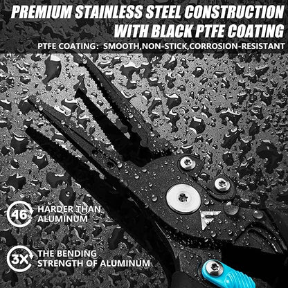 FLISSA 7-1/2 Inch Fishing Pliers, Safety Lock Design Fish Pliers Saltwater with TPR Handle, Stainless Steel hook remover with Braid Cutters, Sheath and Lanyard, Fishing Tool Gifts for Men