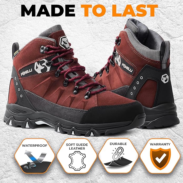 Foxelli Men’s Hiking Boots – Waterproof Breathable & Lightweight Suede Leather Hiking Boots for Men