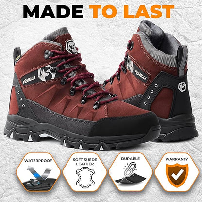 Foxelli Men’s Hiking Boots – Waterproof Breathable & Lightweight Suede Leather Hiking Boots for Men