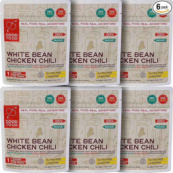 GOOD TO-GO White Bean Chicken Chili (6-Pack of Single Servings) | Camping & Backpacking Food | Just Add Water Backpacking Meals | Good To-Go Dehydrated Meals Taste Better Than Freeze Dried Food