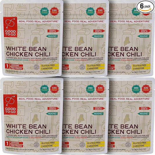 GOOD TO-GO White Bean Chicken Chili (6-Pack of Single Servings) | Camping & Backpacking Food | Just Add Water Backpacking Meals | Good To-Go Dehydrated Meals Taste Better Than Freeze Dried Food