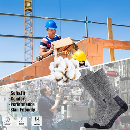 Ortis Men's Cotton Cushion Crew Socks Moisture Wicking Breathable Thick Warm Thermal for Athletic Heavy Duty Work Boot