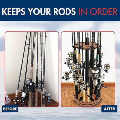 Rush Creek Creations Fishing Rod Holder - 360 Spinning Rack for Garage Organization and Storage, Pole Holder for Reels, Gear, Accessories, Tackle Box