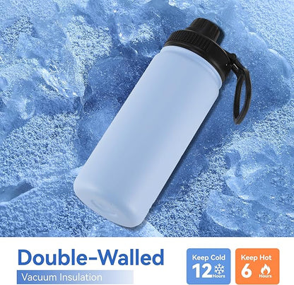 DOMICARE 16 oz Kids Water Bottle for School Stainless Steel Double Wall Vacuum Insulated Water Bottle with Straw lids & Spout Lid, Leakproof BPA Free (Light Blue,1)