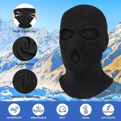 Pukavt 2 Pack 3 Hole Winter Knitted Mask, Full Face Cover Ski Mask Warm Balaclava for Skiing, Motorcycle, Snowboard