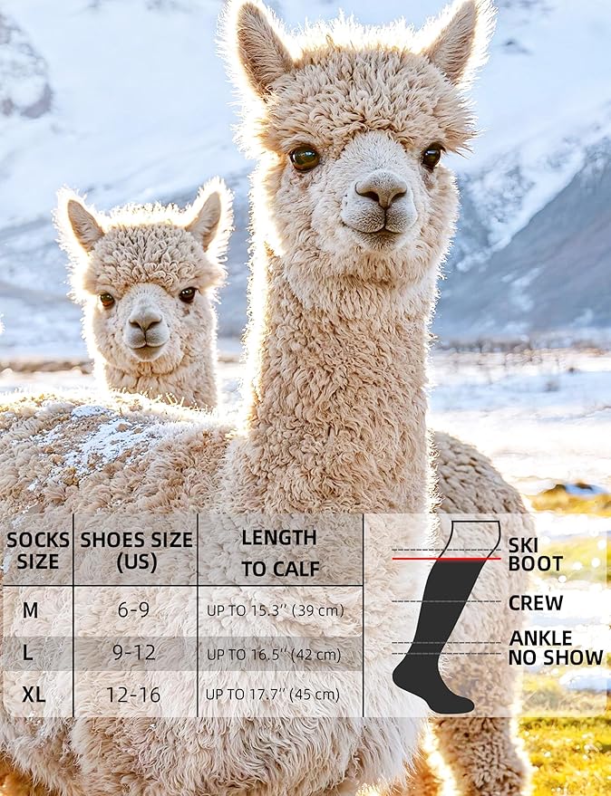 Alpaca Wool Boot Socks for Men Women, Over-The-Calf, Thick Thermal Socks for Winter Hiking, Hunting, Moisture Wicking