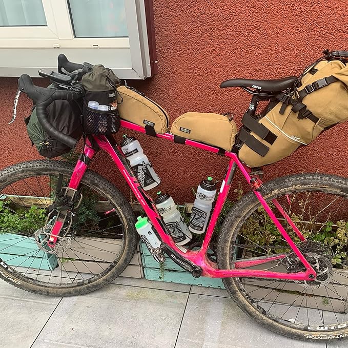 Onedrop Bike Frame Bag - Water Resistant Top Tube Bike Bag with Durable Cordura Fabric, Front Bicycle Storage & Bikepacking Pouch, Cycling Accessories for Biking Travel (Brown)