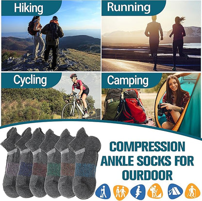 6 Pairs Merino Wool Ankle Running Hiking Socks Compression Support Breathable Thick Cushion No Show Socks for Women Men
