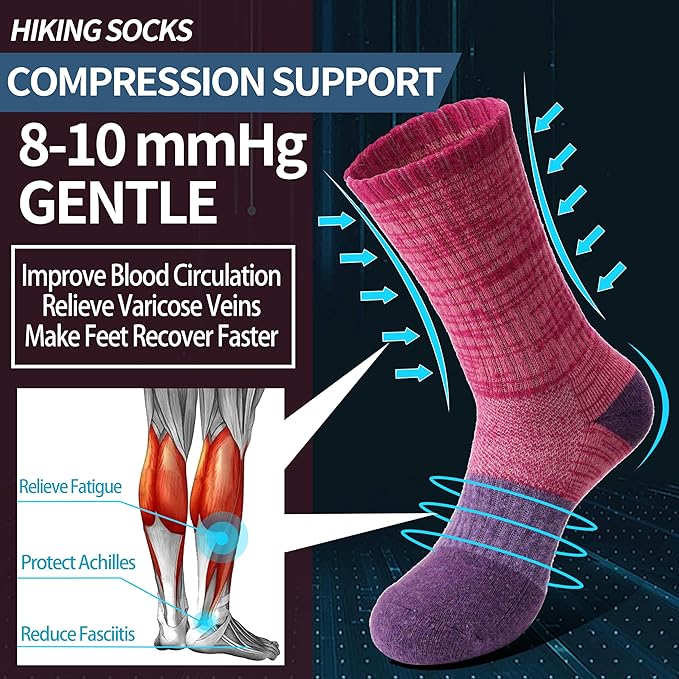 Anlisim Merino Wool Hiking Socks for Women Thermal Winter Warm Boot Work Cushion Socks 5 Pairs