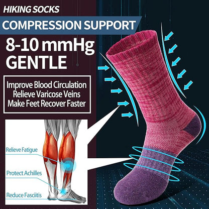 Anlisim Merino Wool Hiking Socks for Women Thermal Winter Warm Boot Work Cushion Socks 5 Pairs