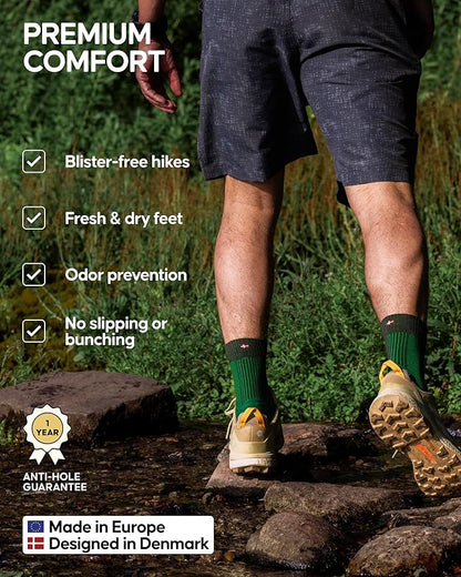 DANISH ENDURANCE Hiking Socks, Lightweight, Merino Wool Socks for Men & Women, Moisture Wicking & Thermal, 1 or 5 Pack