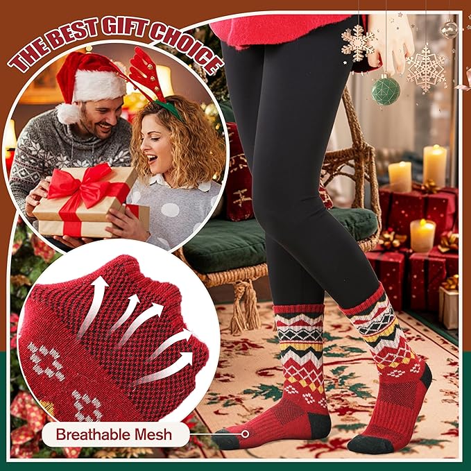 EBMORE Womens Merino Wool Hiking Socks Thermal Warm Winter Crew Cushion Work Boot Outdoor Socks 5 Pairs