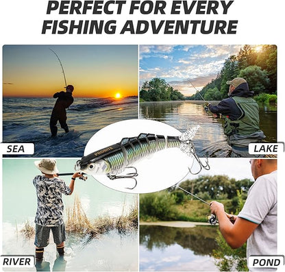 5PCS Lifelike Fishing Lures – Multi-Jointed Swimbait for Bass, Trout, Crappie, Walleye, Pike, Realistic Action with 3D Fish Eyes and Sharp Hooks, Perfect for Fishing Kits in Saltwater & Freshwater