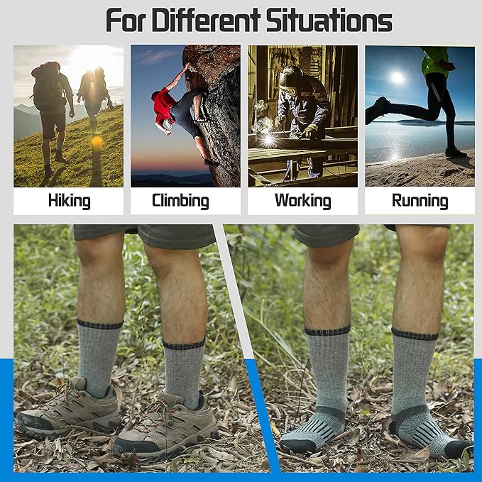 5 Pairs Merino Wool Hiking Socks Warm Thermal Winter Cozy Cushioned Moisture Wicking Socks for Women & Men