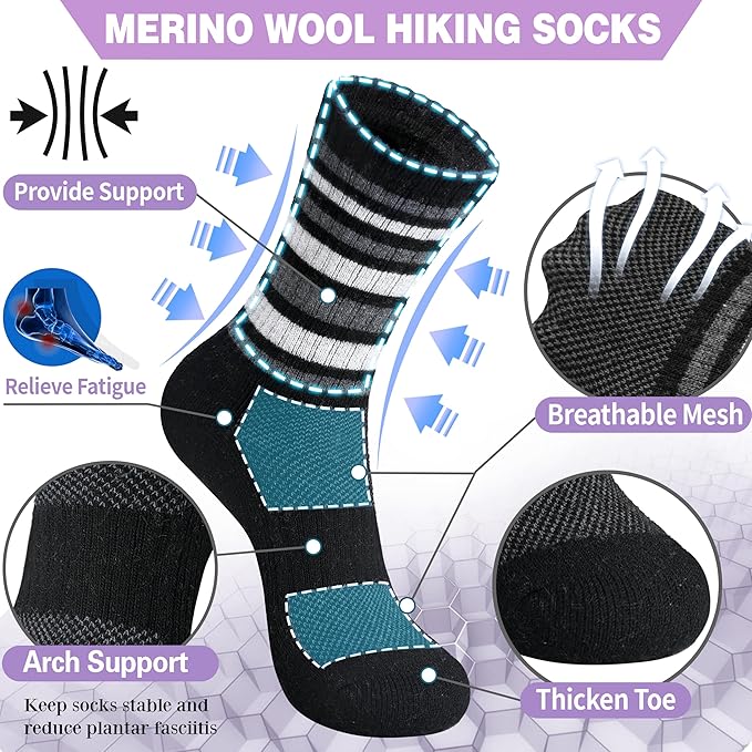 EBMORE 5 Pairs Womens Merino Wool Hiking Socks Thermal Warm Winter Boot Crew Cushion Work Gift Socks