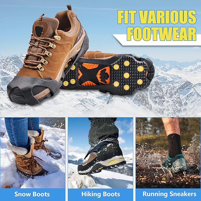 Ice Cleats for Shoes and Boots, Walk Traction Snow Cleats Crampons Anti Slip 11 Studs Ice Shoes Grippers for Women Men Ice Fishing Walking on Snow Ice