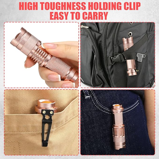 Fumete 20 Pieces LED Flashlight Mini 3 Mode Tactical Torch Small Water Resistant Pocket Flash Light Adjustable Focus Light Pen for Men, Father, Indoor Outdoor Hiking(Bronze)