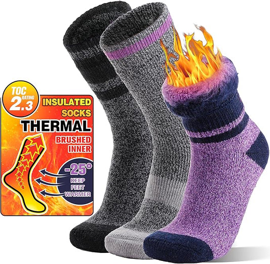 MOGGEI 3 Pairs Thermal Winter Socks for Women & Men Thick Extra Warm Insulated Ski Boot Socks for Cold Weather