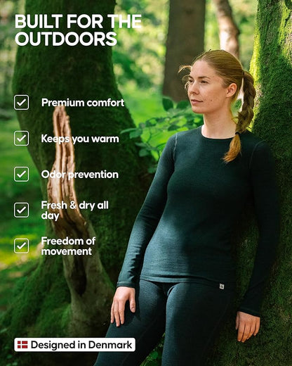 DANISH ENDURANCE Merino Wool Long Sleeve for Women, Thermal Vests for Women, Base Layer Underwear Tops, Winter Thermals