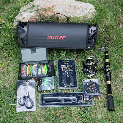 Goture Fishing Rod and Reel Combos,1.8M-2.7M Telescopic Fishing Pole Spinning Reel Line Lures Set with Carrier Bag,Telescopic Rod Kit for Starter Travel Saltwater Freshwater Gear Gift