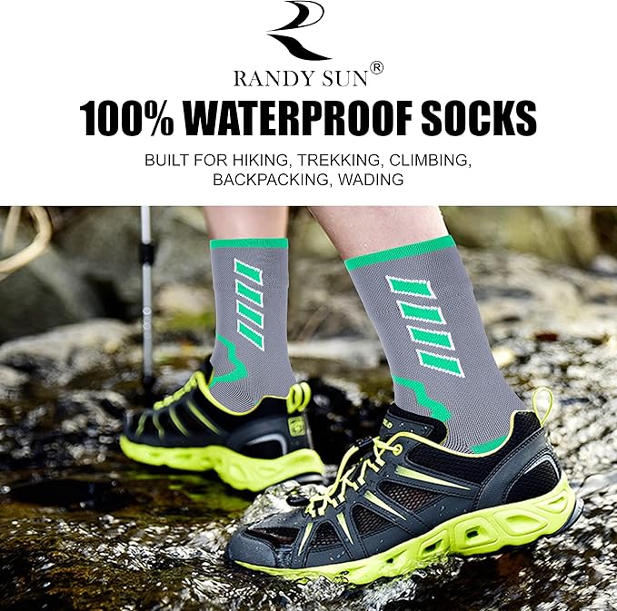 RANDY SUN Waterproof Socks, Unisex Hiking Wading Trail Running Kayaking Crew Socks