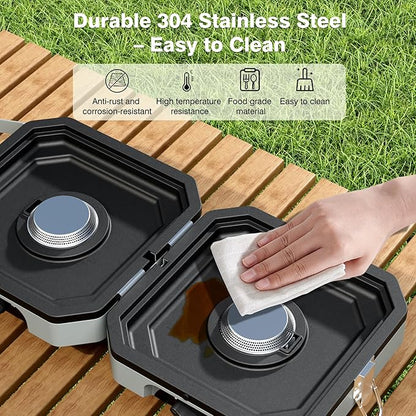 Camping Stove Portable Propane Camp Stove with Independently Adjustable Heat & 2 Burners, Foldable Gas Stove with Carry Bag for Outdoor Cooking,Tailgating & Backyard Gathering（Gray）