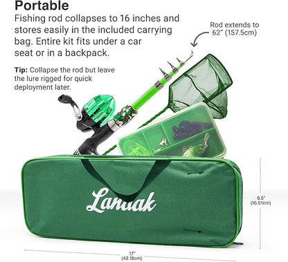 Kids Fishing Pole, Kids Portable Telescopic Fishing Rod Set, Tackle Box and Fishing Net Combo Kit, Kids Fishing Gear for Boys and Girls Age 5-10 and Youth